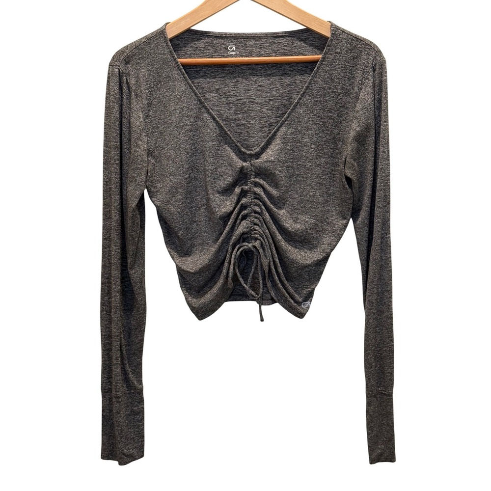 GapFit Womens Gray Ruched Front Long Sleeve Crop Top Brushed Tech Jersey Medium